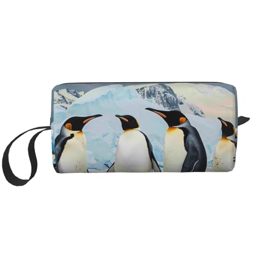 Penguins on the Iceberg Printed Makeup Bag with Handle Lightweight Portable Cosmetic Organizer for Travel, Gym & Daily Use - Gift for Women Girls, weiß, Einheitsgröße, Kosmetiktasche von WPUTY