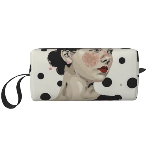 Polka Dot Printed Makeup Bag with Handle Lightweight Portable Cosmetic Organizer for Travel Gym & Daily Use - Gift for Women Girls, weiß, Einheitsgröße, Kosmetiktasche von WPUTY