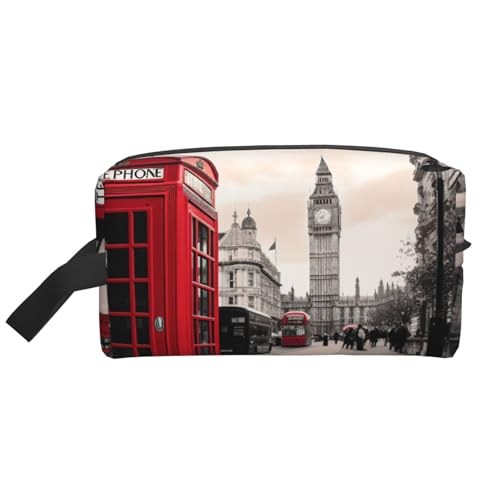 Red Phone Booth London Street Printed Cosmetic Case with Handle Lightweight Compact Storage for Makeup, Toiletries & Gadgets, Make up Organizer for Travel, School, Work, weiß, Einheitsgröße von WPUTY