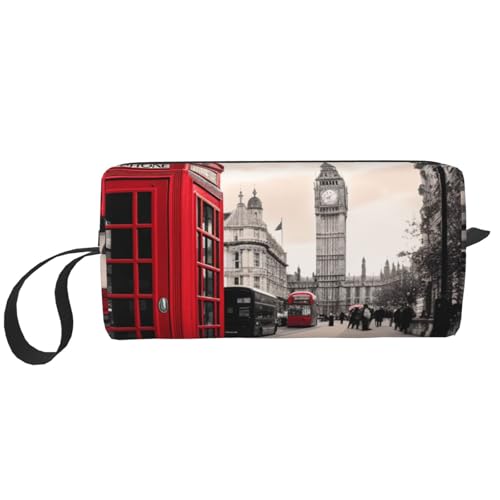 Red Phone Booth London Street Printed Makeup Bag with Handle, Lightweight Portable Cosmetic Organizer for Travel, Gym & Daily Use - Gift for Women Girls, weiß, Einheitsgröße, Kosmetiktasche von WPUTY