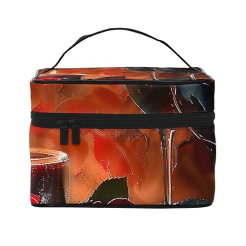 Reise-Make-up-Tasche, Motiv: Rotwein, Rose und Kerze, geräumig, tragbar, Kosmetik-Organizer mit Griff, große Kapazität, Kulturbeutel, Geschenk für Frauen und Mädchen, Schwarz , Einheitsgröße Reise-Make-up-Tasche, Motiv: Rotwein, Rose und Kerze, geräumig, tragbar, Kosmetik-Organizer mit Griff, große Kapazität, Kulturbeutel, Geschenk für Frauen und Mädchen, Schwarz , Einheitsgröße von WPUTY