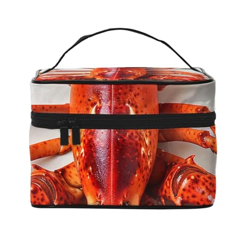 Reise-Make-up-Tasche mit Hummer-Motiv, geräumig, tragbar, Kosmetik-Organizer mit Griff, Kulturbeutel mit großer Kapazität, Geschenk für Frauen und Mädchen, Schwarz , Einheitsgröße, Kosmetiktasche Reise-Make-up-Tasche mit Hummer-Motiv, geräumig, tragbar, Kosmetik-Organizer mit Griff, Kulturbeutel mit großer Kapazität, Geschenk für Frauen und Mädchen, Schwarz , Einheitsgröße, Kosmetiktasche von WPUTY