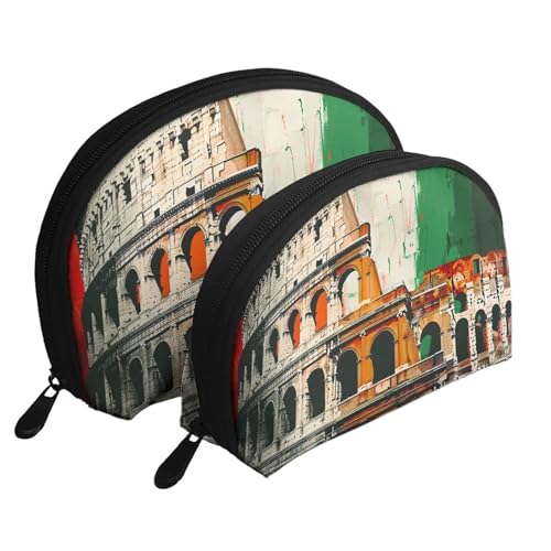 Schaf Kunstdruck Muschelform 2 Stück Make-up Tasche Set Reise Kosmetik Organizer Stilvolle Aufbewahrung für Schönheit & Geschenke für Frauen Mädchen, Römisches Kolosseum Italienische Flagge von WPUTY