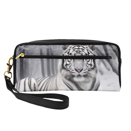 The Wild White Tiger Printed Makeup Bag for Women Travel PU Leather Cosmetic Bag with Wristlet Toiletry Bag, Schwarz , Einheitsgröße, Kosmetiktasche von WPUTY