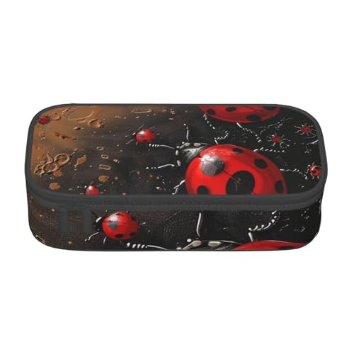 WPUTY Art Ladybug Tracks bedrucktes Federmäppchen, großes Fassungsvermögen, Stifteetui, Schreibwarenbox, Make-up-Tasche für Büro, Reisen, Schule, Schwarz , Einheitsgröße, Schulranzen von WPUTY