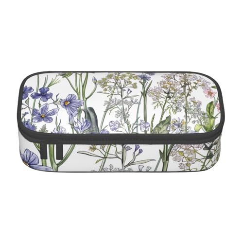 WPUTY Bedrucktes Federmäppchen mit Blumenkräutern und krautigen Pflanzen, großes Fassungsvermögen, Stifteetui, Schreibwarenbox, Make-up-Tasche für Büro, Reisen, Schule, Schwarz , Einheitsgröße, von WPUTY