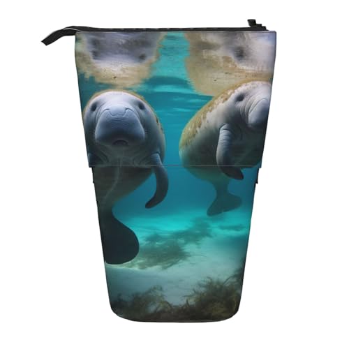 WPUTY Bedrucktes Federmäppchen mit Flaggenmotiv zum 4. Juli, stehend, Teleskop-Stifthalter für Kosmetik, Make-up, Bürotasche, Westindische Seekuh, Einheitsgröße, Schulranzen von WPUTY