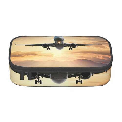 WPUTY Bedrucktes Federmäppchen mit Flugzeug, großes Fassungsvermögen, Stifteetui, Schreibwarenbox, Make-up-Tasche für Büro, Reisen, Schule, Schwarz , Einheitsgröße, Schulranzen von WPUTY