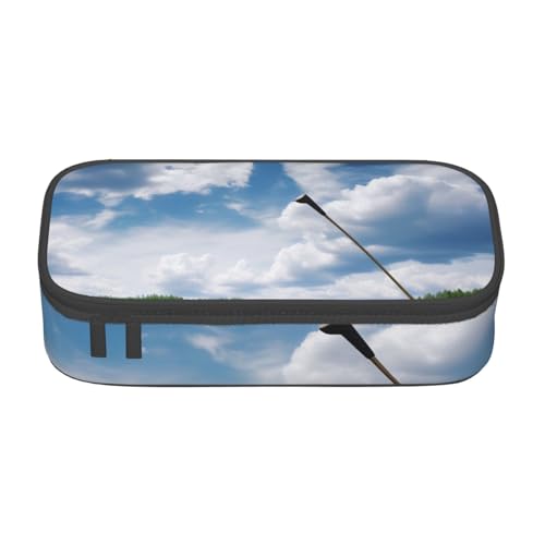 WPUTY Bedrucktes Federmäppchen mit Golfplatz, großes Fassungsvermögen, Schreibwarenbox, Make-up-Tasche für Büro, Reisen, Schule, Schwarz , Einheitsgröße, Schulranzen von WPUTY