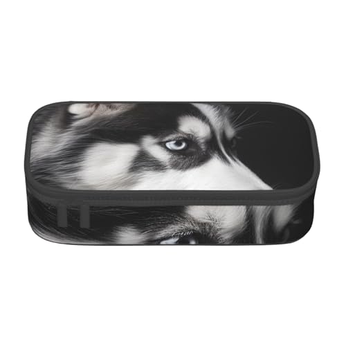 WPUTY Bedrucktes Federmäppchen mit Husky-Motiv, großes Fassungsvermögen, Stifteetui, Schreibwarenbox, Make-up-Tasche für Büro, Reisen, Schule, Schwarz , Einheitsgröße, Schulranzen von WPUTY