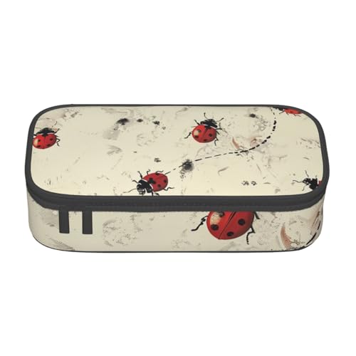 WPUTY Bedrucktes Federmäppchen mit Marienkäfer-Motiv, großes Fassungsvermögen, Schreibwaren-Box, Make-up-Tasche für Büro, Reisen, Schule, Schwarz , Einheitsgröße, Schulranzen von WPUTY