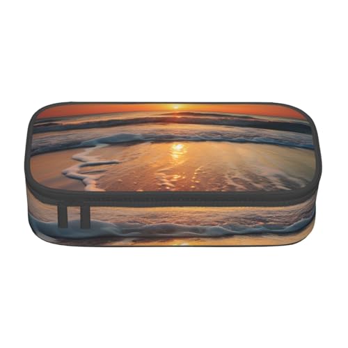 WPUTY Bedrucktes Federmäppchen mit Sonnenuntergang, großes Fassungsvermögen, Stifteetui, Schreibwarenbox, Make-up-Tasche für Büro, Reisen, Schule, Schwarz , Einheitsgröße, Schulranzen von WPUTY