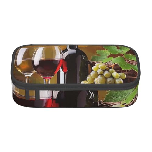 WPUTY Bedrucktes Federmäppchen mit Weinflaschen und Getränken, großes Fassungsvermögen, Stifteetui, Schreibwarenbox, Make-up-Tasche für Büro, Reisen, Schule, Schwarz , Einheitsgröße, Schulranzen von WPUTY