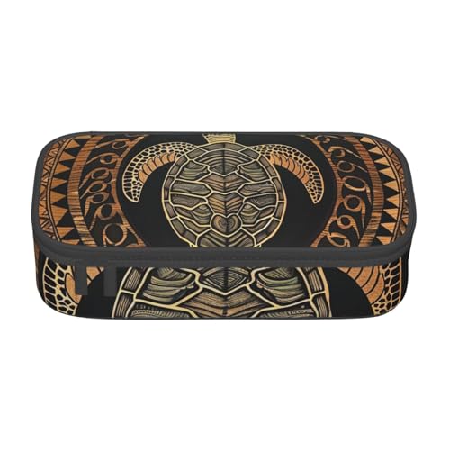 WPUTY Bedrucktes Federmäppchen mit hawaiianischer Tapa-Honu-Schildkröte, großes Fassungsvermögen, Stifteetui, Schreibwaren-Box, Make-up-Tasche für Büro, Reisen, Schule, Schwarz , Einheitsgröße, von WPUTY