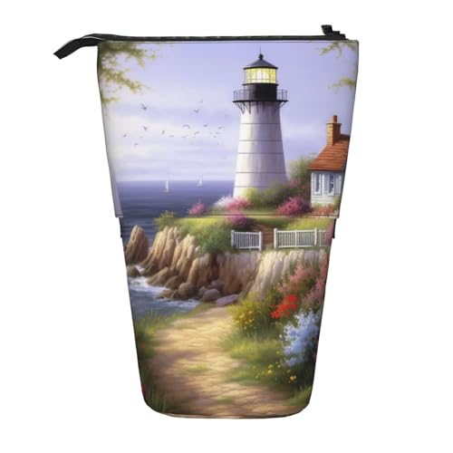 WPUTY Bedrucktes Federmäppchen mit tropischem Strandpalmen-Motiv, stehend, Teleskop-Stifthalter für Kosmetik, Make-up, Bürotasche, Diamant-Malerei, Einheitsgröße, Schulranzen von WPUTY