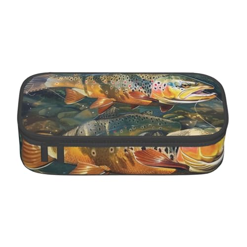 WPUTY Brook Federmäppchen mit Forellenmotiv, bedruckt, großes Fassungsvermögen, Stifteetui, Schreibwarenbox, Make-up-Tasche für Büro, Reisen, Schule, Schwarz , Einheitsgröße, Schulranzen von WPUTY