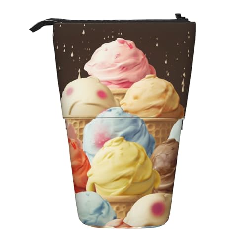 WPUTY Eiscreme-bedrucktes Federmäppchen, stehend, Teleskop-Stifthalter für Kosmetik, Make-up, Bürotasche, ice cream, Einheitsgröße, Schulranzen von WPUTY