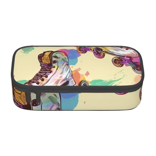 WPUTY Farbenfrohes Federmäppchen mit Rollschuhen, großes Fassungsvermögen, Stifteetui, Schreibwaren-Box, Make-up-Tasche für Büro, Reisen, Schule, Schwarz , Einheitsgröße, Schulranzen von WPUTY
