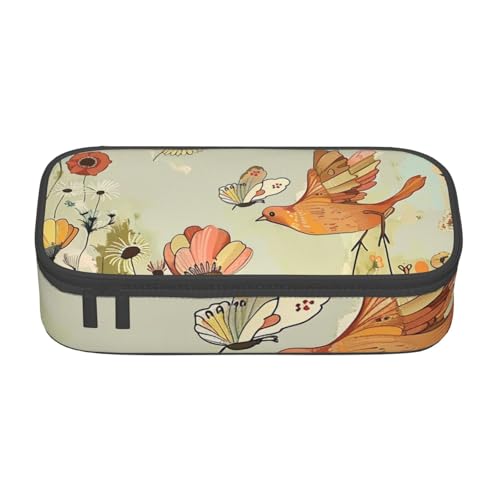 WPUTY Federmäppchen, Motiv: Henne fliegende Schmetterlinge unter Blumen, bedruckt, großes Fassungsvermögen, Stifteetui, Schreibwarenbox, Make-up-Tasche für Büro, Reisen, Schule, Schwarz , von WPUTY