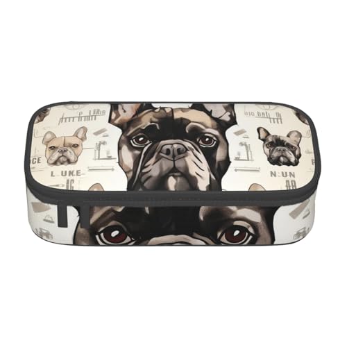 WPUTY Federmäppchen mit Aufdruck "I Love French Bulldogge", großes Fassungsvermögen, Stifteetui, Schreibwarenbox, Make-up-Tasche für Büro, Reisen, Schule, Schwarz , Einheitsgröße, Schulranzen von WPUTY