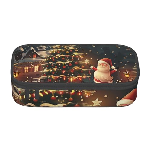 WPUTY Federmäppchen mit Aufdruck "Merry Christmas", großes Fassungsvermögen, Stifteetui, Schreibwarenbox, Make-up-Tasche für Büro, Reisen, Schule, Schwarz , Einheitsgröße, Schulranzen von WPUTY