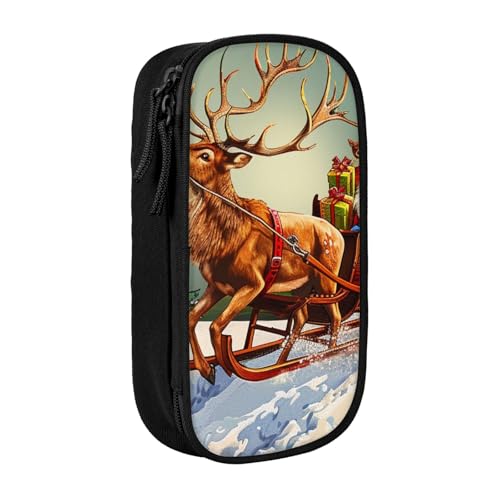 WPUTY Federmäppchen mit Aufschrift "Merry Christmas Day", bedruckt, großes Fassungsvermögen, schwarz, doppellagig, Schreibwaren-Organizer, Kosmetik- und Make-up-Tasche für Studenten, Lehrer, von WPUTY