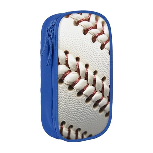 WPUTY Federmäppchen mit Baseball-Spitze, bedruckt, großes Fassungsvermögen, schwarz, doppellagig, Schreibwaren-Organizer, Kosmetik- und Make-up-Tasche für Studenten, Lehrer, Erwachsene, blau, von WPUTY