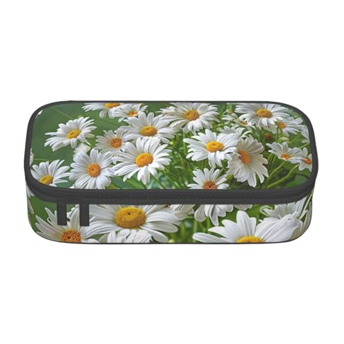 WPUTY Federmäppchen mit Blumenmuster und Gänseblümchen, großes Fassungsvermögen, Stifteetui, Schreibwarenbox, Make-up-Tasche für Büro, Reisen, Schule, Schwarz , Einheitsgröße, Schulranzen von WPUTY