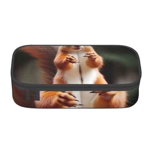 WPUTY Federmäppchen mit Eichhörnchen-Motiv, großes Fassungsvermögen, Federmäppchen, Schreibwaren-Box, Make-up-Tasche für Büro, Reisen, Schule, Schwarz , Einheitsgröße, Schulranzen von WPUTY