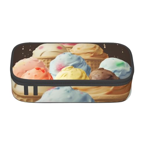 WPUTY Federmäppchen mit Eiscreme-Motiv, großes Fassungsvermögen, Schreibwaren-Box, Make-up-Tasche für Büro, Reisen, Schule, Schwarz , Einheitsgröße, Schulranzen von WPUTY