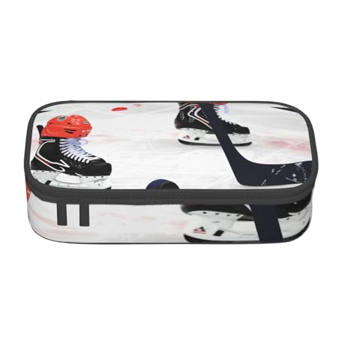 WPUTY Federmäppchen mit Eishockey-Muster, großes Fassungsvermögen, Schreibwaren-Box, Make-up-Tasche für Büro, Reisen, Schule, Schwarz , Einheitsgröße, Schulranzen von WPUTY
