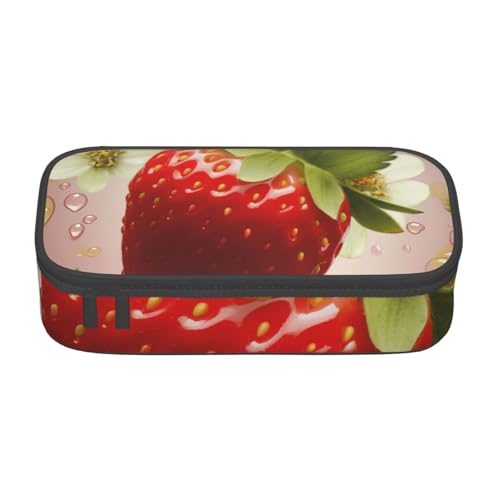 WPUTY Federmäppchen mit Erdbeermotiv, großes Fassungsvermögen, Stifteetui, Schreibwarenbox, Make-up-Tasche für Büro, Reisen, Schule, Schwarz , Einheitsgröße, Schulranzen von WPUTY