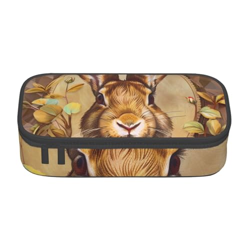WPUTY Federmäppchen mit Hasen-Rosette bedruckt, großes Fassungsvermögen, Stifteetui, Schreibwaren-Box, Make-up-Tasche für Büro, Reisen, Schule, Schwarz , Einheitsgröße, Schulranzen von WPUTY