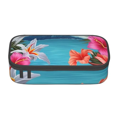 WPUTY Federmäppchen mit Hawaii-Hibiskusblüte, großes Fassungsvermögen, Stifteetui, Schreibwarenbox, Make-up-Tasche für Büro, Reisen, Schule, Schwarz , Einheitsgröße, Schulranzen von WPUTY