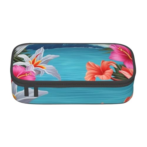 WPUTY Federmäppchen mit Hawaii-Hibiskusblüte, großes Fassungsvermögen, Stifteetui, Schreibwarenbox, Make-up-Tasche für Büro, Reisen, Schule, Schwarz , Einheitsgröße, Schulranzen von WPUTY