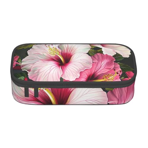 WPUTY Federmäppchen mit Hibiskusblumen-Motiv, großes Fassungsvermögen, Stifteetui, Schreibwaren-Box, Make-up-Tasche für Büro, Reisen, Schule, Schwarz , Einheitsgröße, Schulranzen von WPUTY