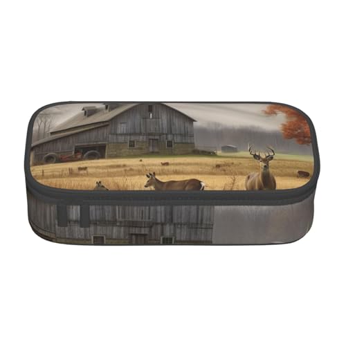 WPUTY Federmäppchen mit Hirschmotiv, großes Fassungsvermögen, Stifteetui, Schreibwarenbox, Make-up-Tasche für Büro, Reisen, Schule, Schwarz , Einheitsgröße, Schulranzen von WPUTY