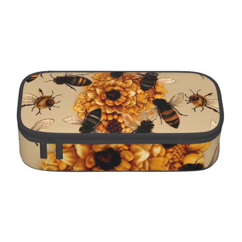 WPUTY Federmäppchen mit Honigbienen-Motiv, großes Fassungsvermögen, Stifteetui, Schreibwarenbox, Make-up-Tasche für Büro, Reisen, Schule, Schwarz , Einheitsgröße, Schulranzen von WPUTY