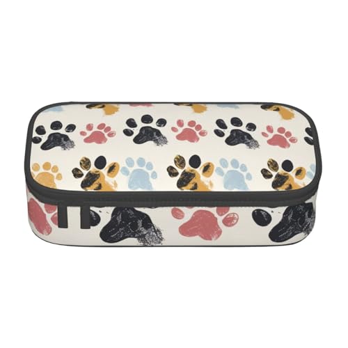 WPUTY Federmäppchen mit Hundepfotenmuster, großes Fassungsvermögen, Stifteetui, Schreibwarenbox, Make-up-Tasche für Büro, Reisen, Schule, Schwarz , Einheitsgröße, Schulranzen von WPUTY