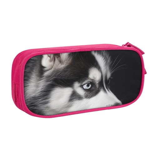 WPUTY Federmäppchen mit Husky-Motiv, bedruckt, großes Fassungsvermögen, schwarz, doppellagig, Schreibwaren-Organizer, Make-up-Tasche für Schule, Büro, Reisen, rose, Einheitsgröße, Schulranzen von WPUTY