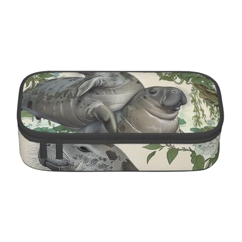 WPUTY Federmäppchen mit Kaninchenmotiv, bedruckt, großes Fassungsvermögen, Stifteetui, Schreibwarenbox, Make-up-Tasche für Büro, Reisen, Schule, Schwarz , Einheitsgröße, Schulranzen von WPUTY