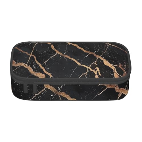WPUTY Federmäppchen mit Marmor-Aufdruck, großes Fassungsvermögen, Schreibwarenbox, Make-up-Tasche für Büro, Reisen, Schule, Schwarz / Gold, Schwarz , Einheitsgröße, Schulranzen von WPUTY