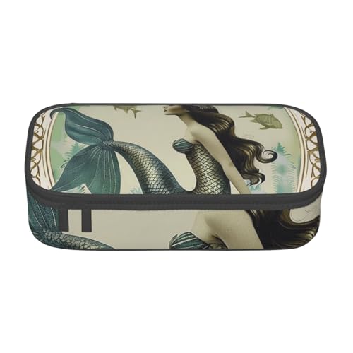 WPUTY Federmäppchen mit Meerjungfrauen-Motiv, großes Fassungsvermögen, Federmäppchen, Schreibwarenbox, Make-up-Tasche für Büro, Reisen, Schule, Schwarz , Einheitsgröße, Schulranzen von WPUTY