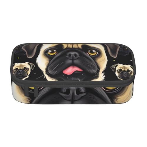 WPUTY Federmäppchen mit Mops-Motiv, großes Fassungsvermögen, Schreibwarenbox, Make-up-Tasche für Büro, Reisen, Schule, Schwarz / Gelb, Schwarz , Einheitsgröße, Schulranzen von WPUTY