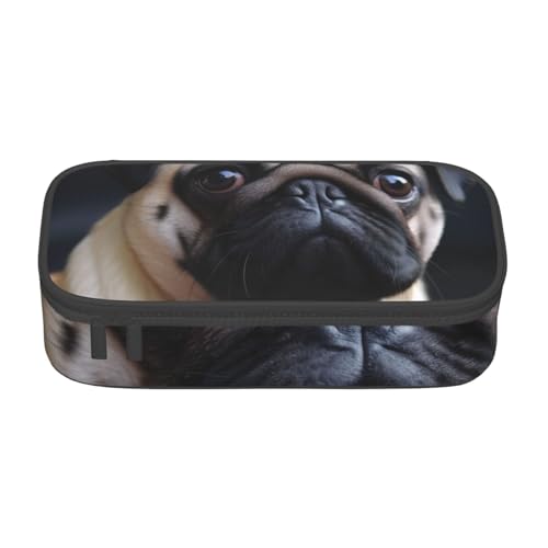 WPUTY Federmäppchen mit Mops-Motiv, großes Fassungsvermögen, Stifteetui, Schreibwarenbox, Make-up-Tasche für Büro, Reisen, Schule, Schwarz , Einheitsgröße, Schulranzen von WPUTY