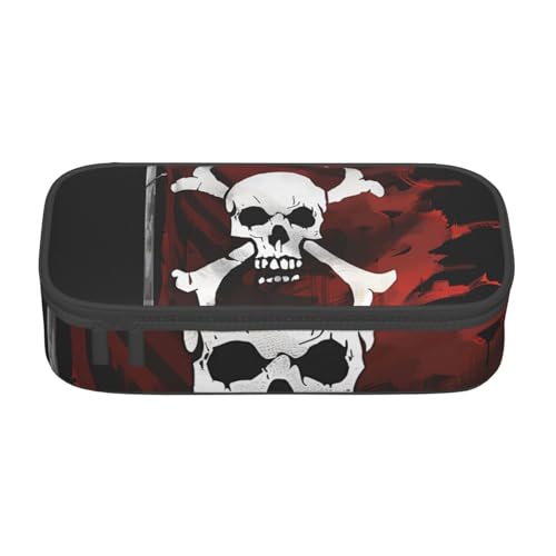 WPUTY Federmäppchen mit Piratenflagge, großes Fassungsvermögen, Stifteetui, Schreibwarenbox, Make-up-Tasche für Büro, Reisen, Schule, Schwarz , Einheitsgröße, Schulranzen von WPUTY