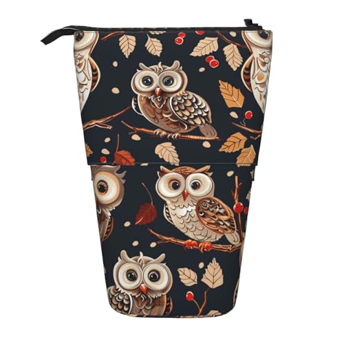 WPUTY Federmäppchen mit Piratenflagge, stehend, Teleskop-Stiftehalter für Kosmetik, Make-up, Bürotasche, Eulen auf Baumzweig, Einheitsgröße, Schulranzen von WPUTY