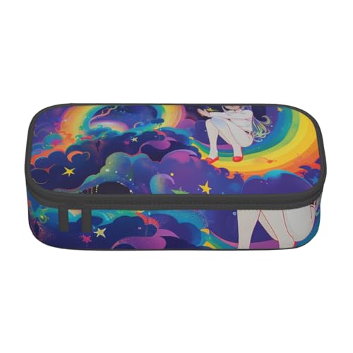 WPUTY Federmäppchen mit Regenbogen-Motiv, großes Fassungsvermögen, Stifteetui, Schreibwarenbox, Make-up-Tasche für Büro, Reisen, Schule, Schwarz , Einheitsgröße, Schulranzen von WPUTY