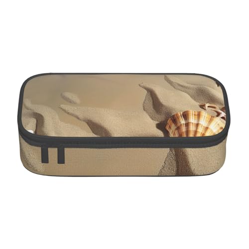 WPUTY Federmäppchen mit Sanddruck, Motiv: Strand, Muschel, großes Fassungsvermögen, Stifteetui, Schreibwarenbox, Make-up-Tasche für Büro, Reisen, Schule, Schwarz , Einheitsgröße, Schulranzen von WPUTY