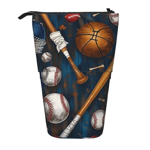 WPUTY Federmäppchen mit Schmetterlingsmotiv, ausziehbar, für Kosmetik, Make-up, Bürotasche, Blau, Baseball Basketball Fußball Hockey, Einheitsgröße, Schulranzen von WPUTY